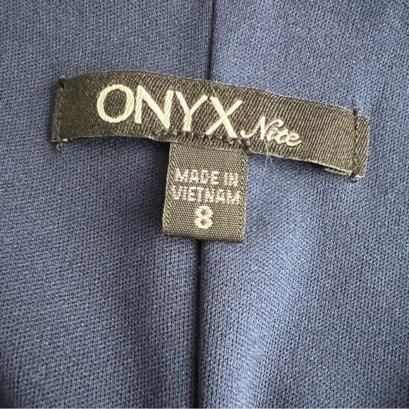 Onyx Nites Navy Flutter Sleeve Chiffon Shift Ruffled Hem Party Dress Sz 8 - Picture 9 of 9